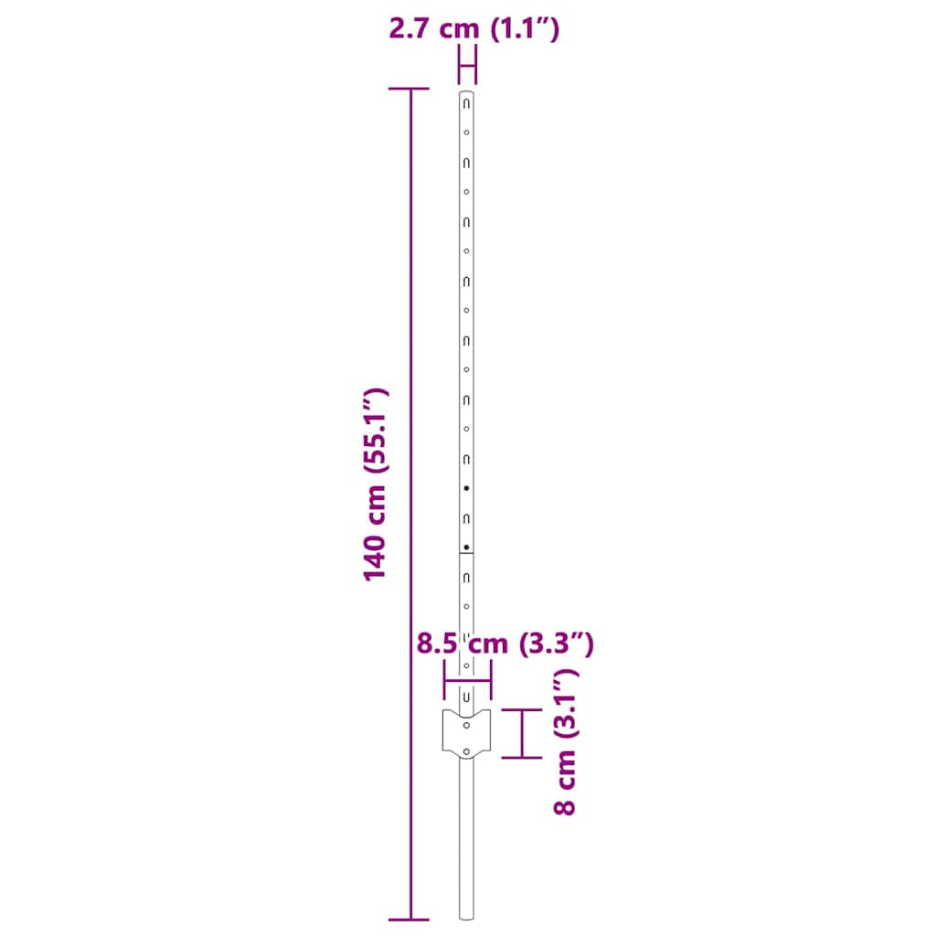 Ενσωματωμένος Πόλος Φράχτη 11 τμχ. Ασημί 140 cm