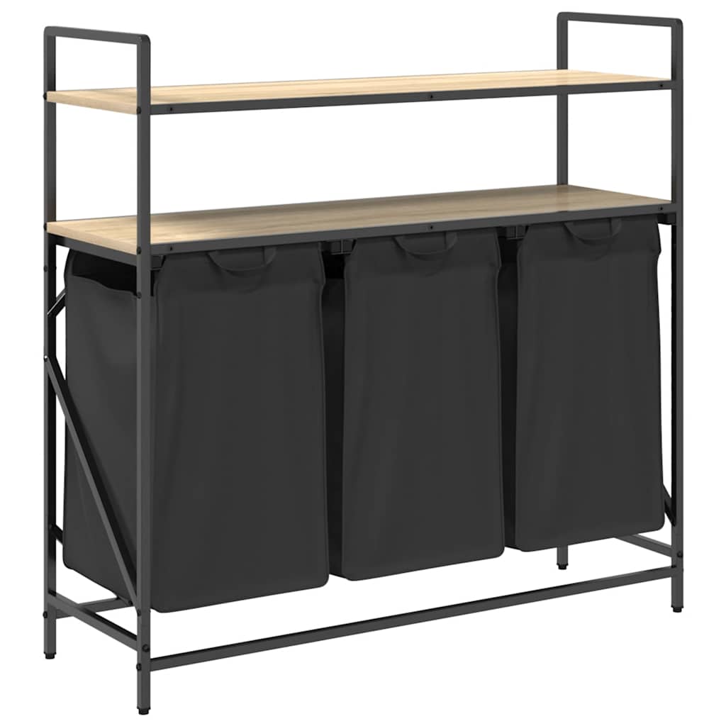 Καλάθι Απλύτων με 3 Θέσεις και Ράφια από Ξύλο Sonoma Δρυς - Pakobazaar