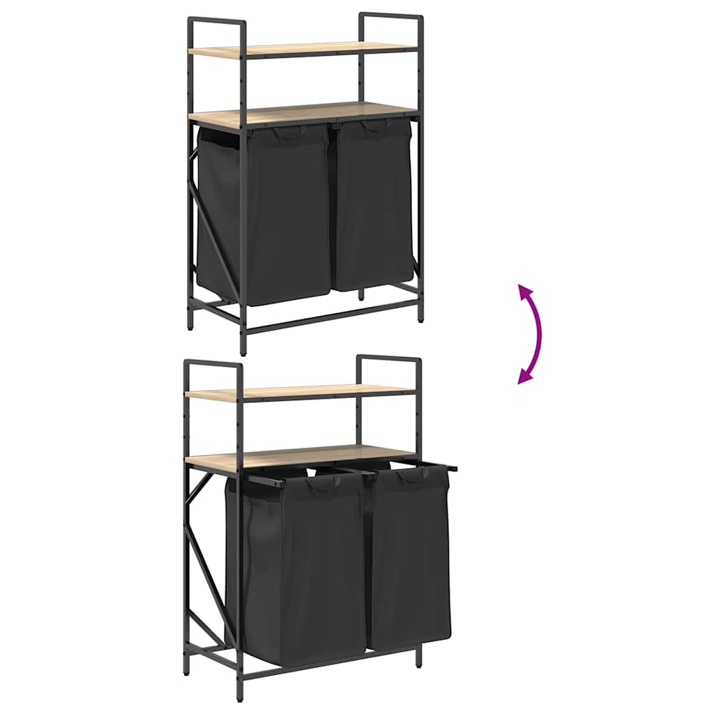 Καλάθι Απλύτων με 2 Θέσεις και Ράφια από Ξύλο Sonoma Δρυς - Pakobazaar