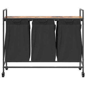 Καλάθι Απλύτων 3 Θέσεων με Ρόδες από Καπνιστή Δρυ - Pakobazaar
