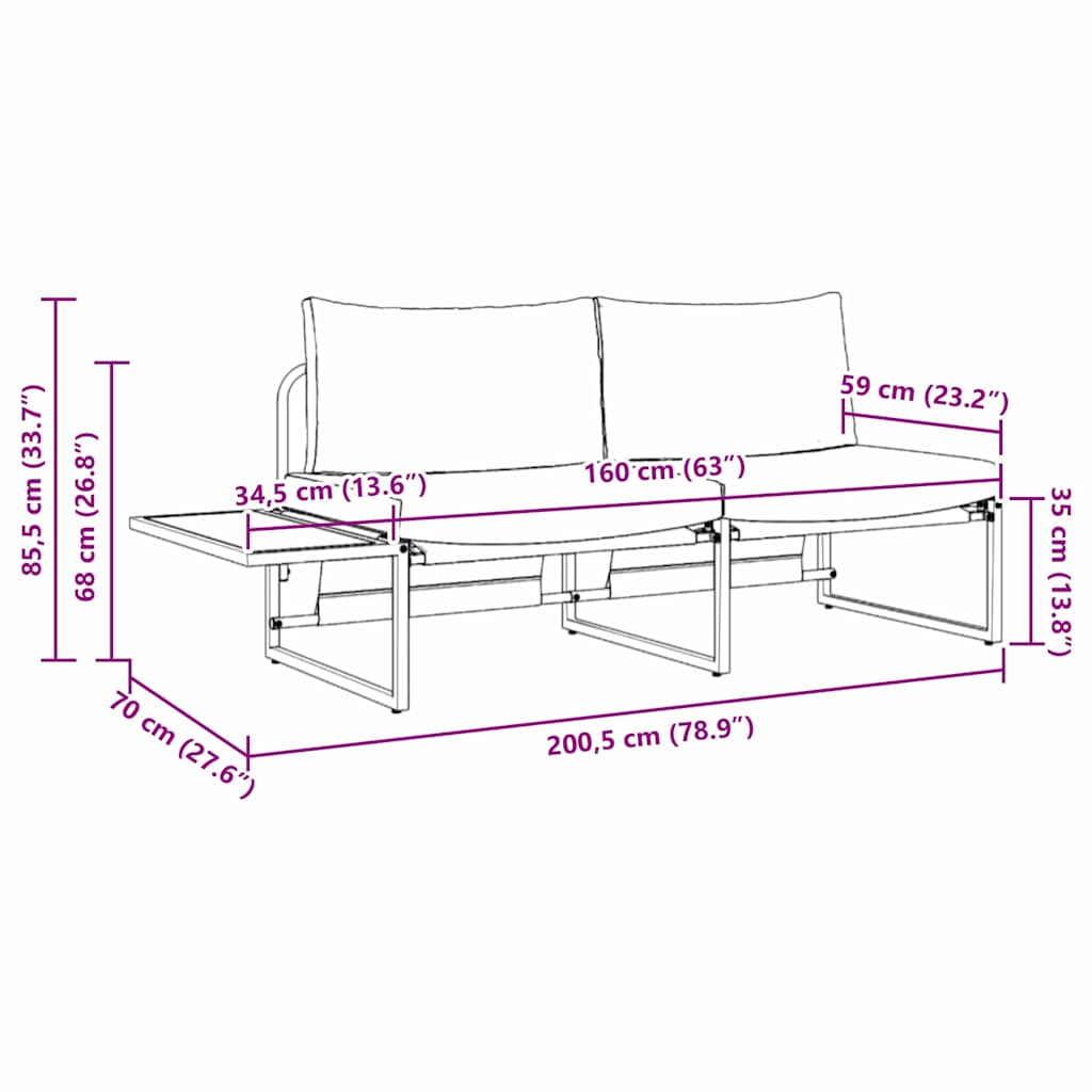 Καναπές Κήπου με μαξιλάρι Ανθρακί 200,5 x 70 x 85,5 εκ. Ατσάλι