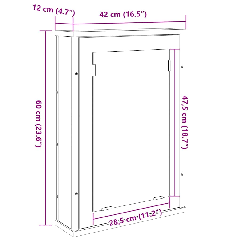 Ντουλάπα Καθρέφτη με ράφι με πόρτα Δρύς Sonoma 42 x 12 x 60 εκ. - Pakobazaar