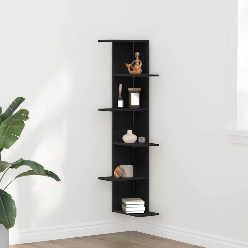Ράφι Γωνίας Τοίχου με ράφι Μαύρη Οξυά 36.5 x 36.5 x 140 εκ