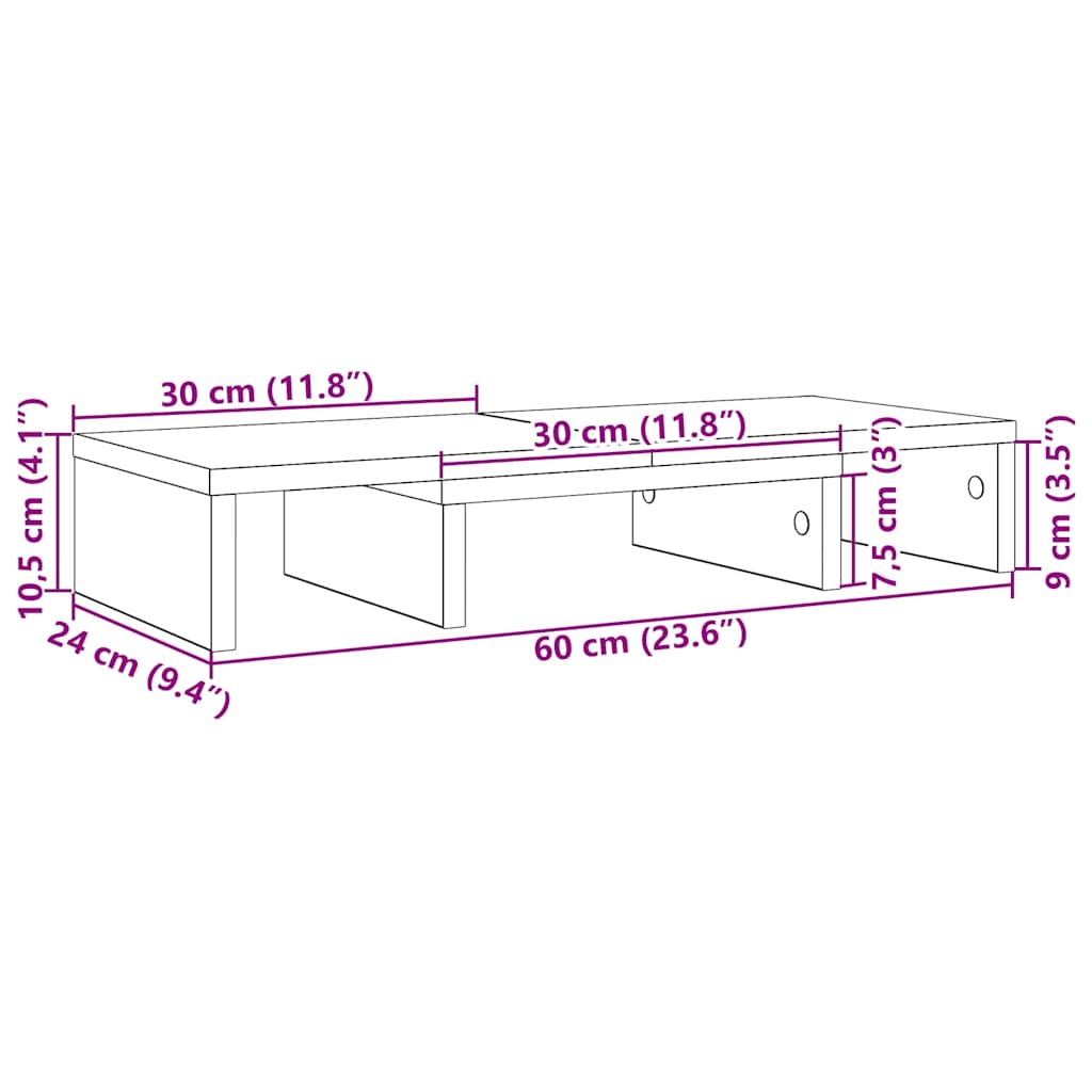 Βάση Οθόνης Ρυθμιζόμενη Μαύρη Δρυς 60x24x10,5 εκ. από Τεχνητό Ξύλο - Pakobazaar
