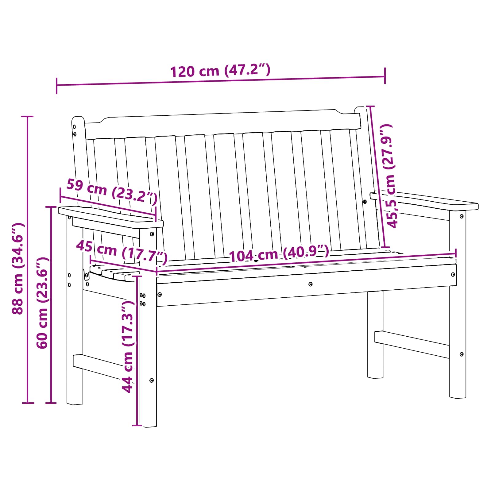 Παγκάκι κήπου Λευκό 120 x 59 x 88 εκ. HDPE