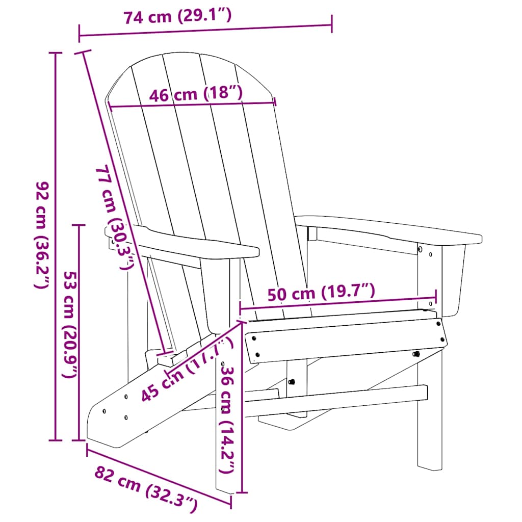 Καρέκλα Adirondack Ανοιχτό γκρι 82 x 74 x 92 εκ. HDPE