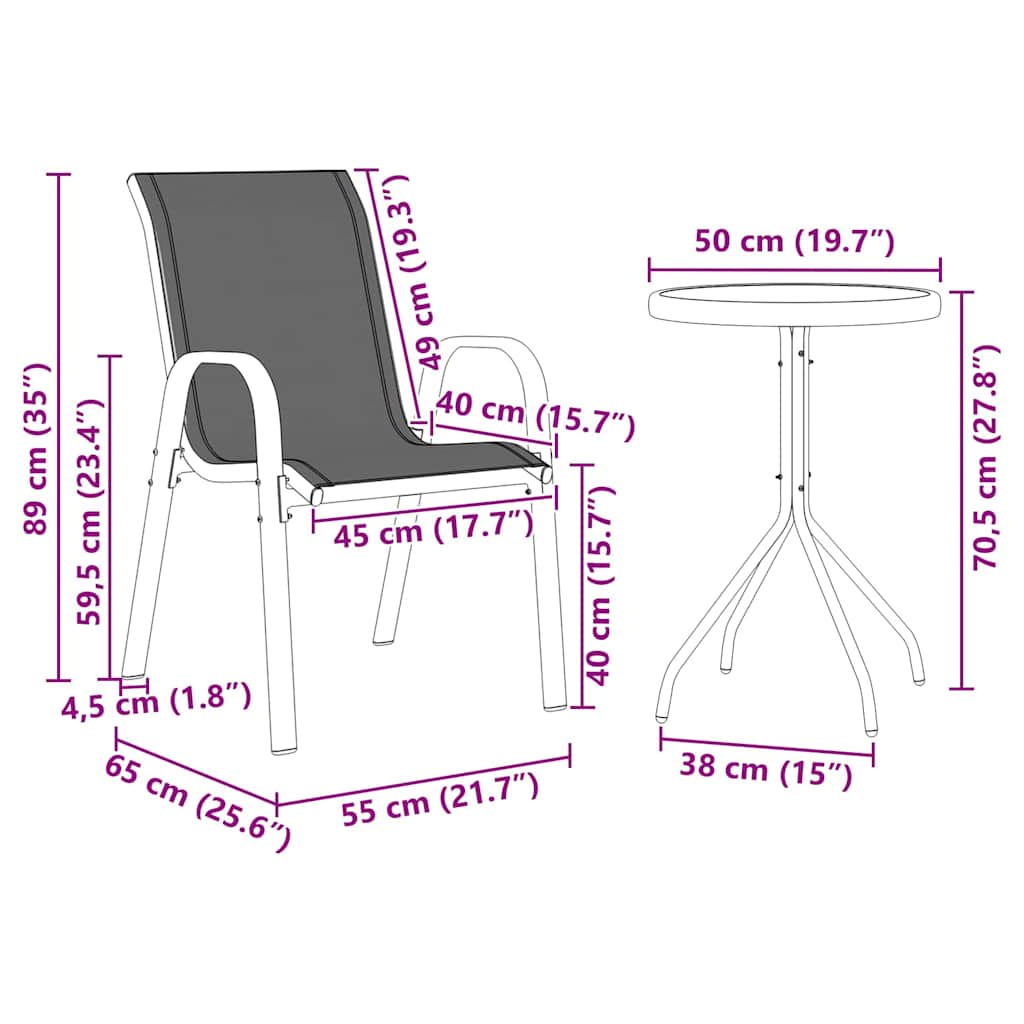 Σετ Μπιστρό Κήπου 3 pcs Μαύρο Ατσάλι - Pakobazaar
