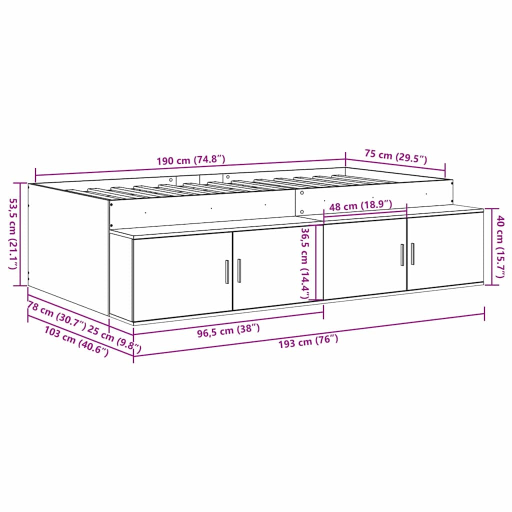 Σκελετός Κρεβατιού Μαύρη Οξυά 70 x 190 cm Επεξεργασμένο ξύλο