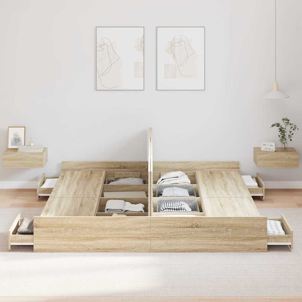 Κρεβάτι με αποθηκευτικό χώρο Δρύς Sonoma 200 x 200 cm - Pakobazaar