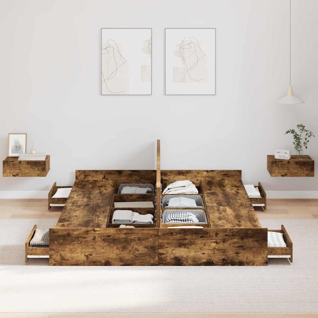 Κρεβάτι με αποθηκευτικό χώρο Καπνιστό Δρύς 140 x 200 cm