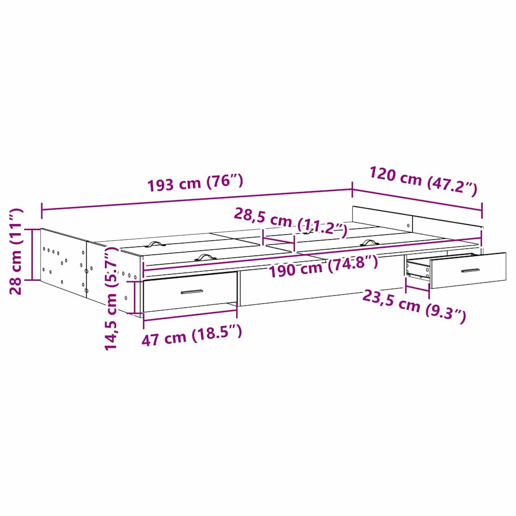Κρεβάτι με αποθηκευτικό χώρο Artisan Oak 120 x 190 cm
