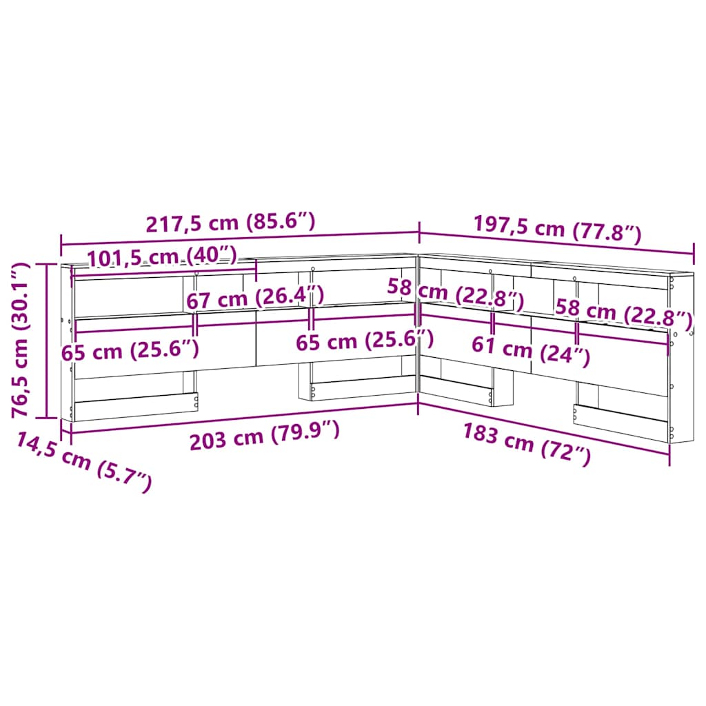 Κεφαλάρι Αποθήκης με ράφι Μαύρη Οξυά 180 cm Επεξεργασμένο ξύλο
