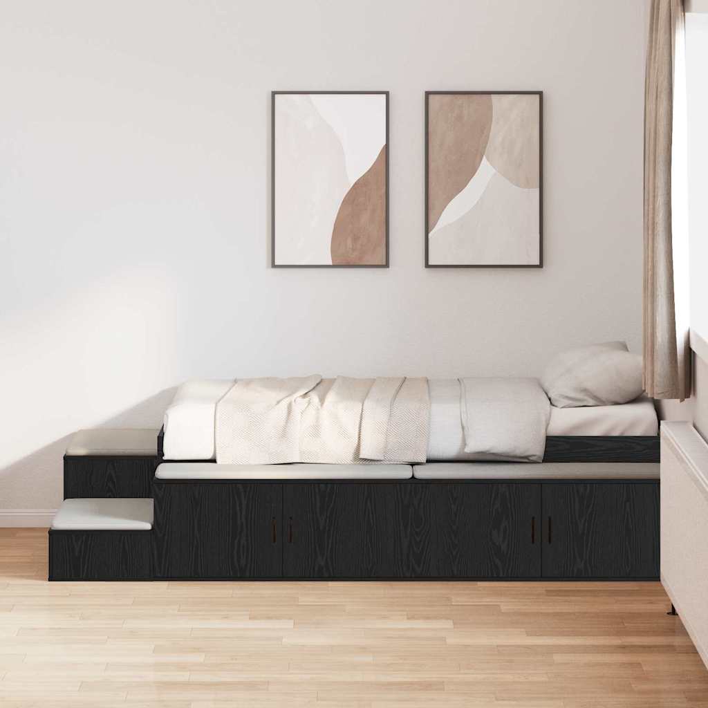 Κρεβάτι με αποθηκευτικό χώρο με ράφι με πόρτα Μαύρη Οξυά 90 cm - Pakobazaar