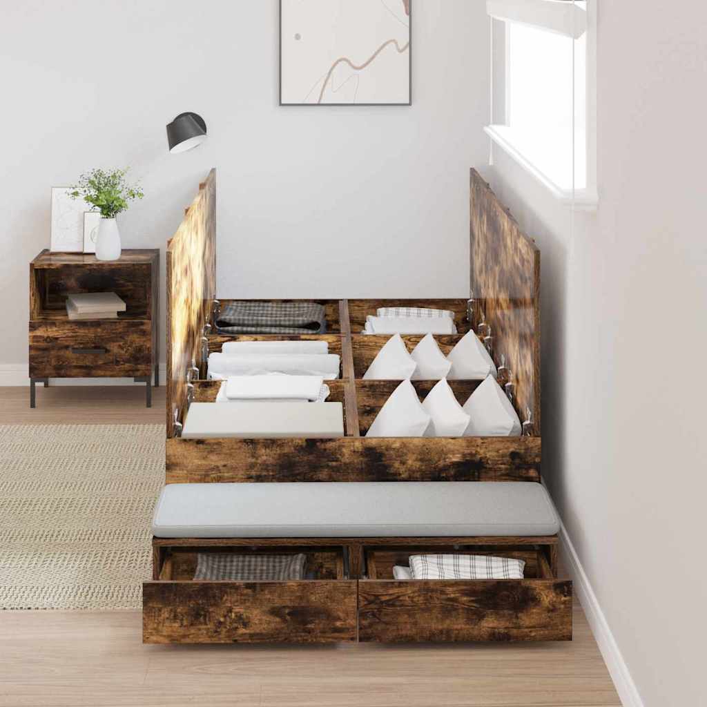 Κρεβάτι με αποθηκευτικό χώρο με συρτάρι Καπνιστό Δρύς 90 cm - Pakobazaar