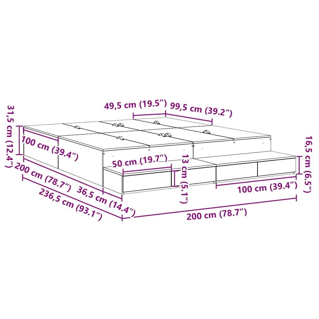 Κρεβάτι με αποθηκευτικό χώρο Λευκό 200 cm Επεξεργασμένο ξύλο