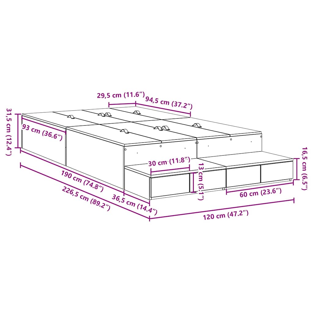 Κρεβάτι με αποθηκευτικό χώρο με συρτάρι Δρύς Sonoma 120 cm