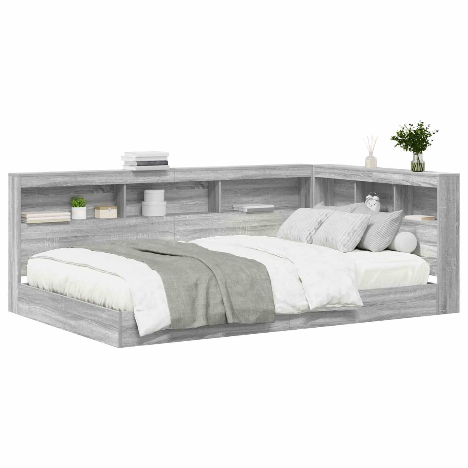 Κρεβάτι Βιβλιοθήκης Γκρι sonoma 120 x 200 cm Επεξεργασμένο Ξύλο - Pakobazaar
