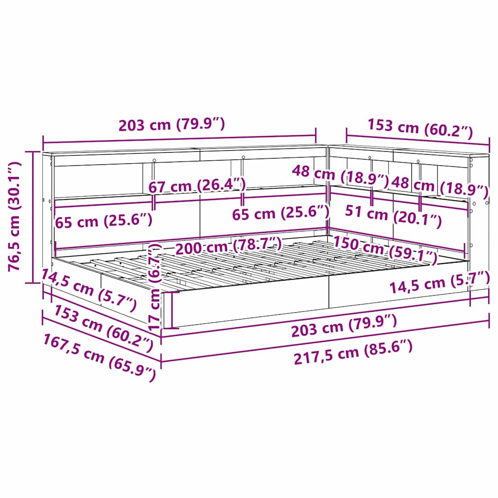 Κρεβάτι Βιβλιοθήκης Λευκό 150 x 200 cm Επεξεργασμένο ξύλο - Pakobazaar