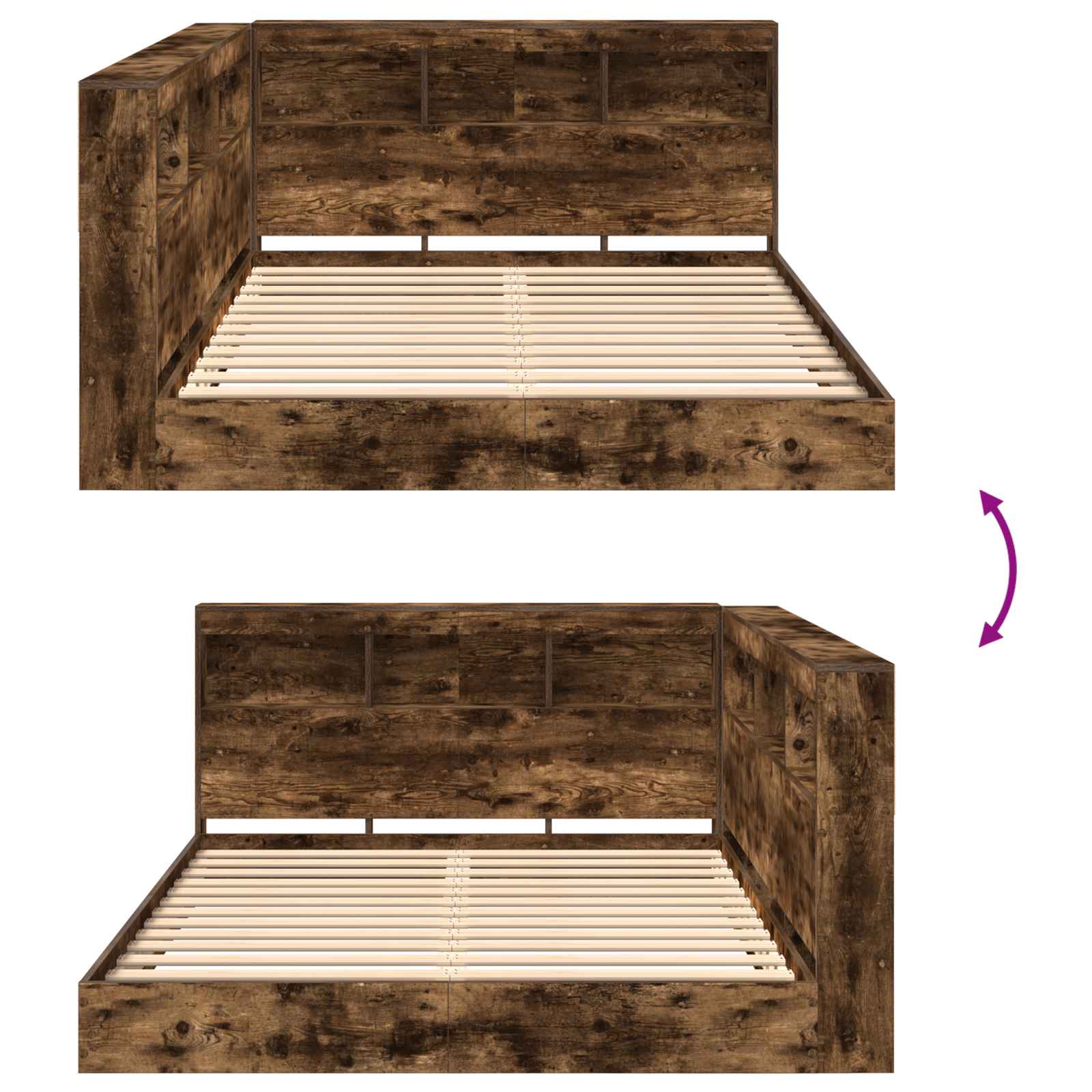 Κρεβάτι Βιβλιοθήκης με κεφαλάρι Καπνιστή δρυς 160 x 200 cm - Pakobazaar