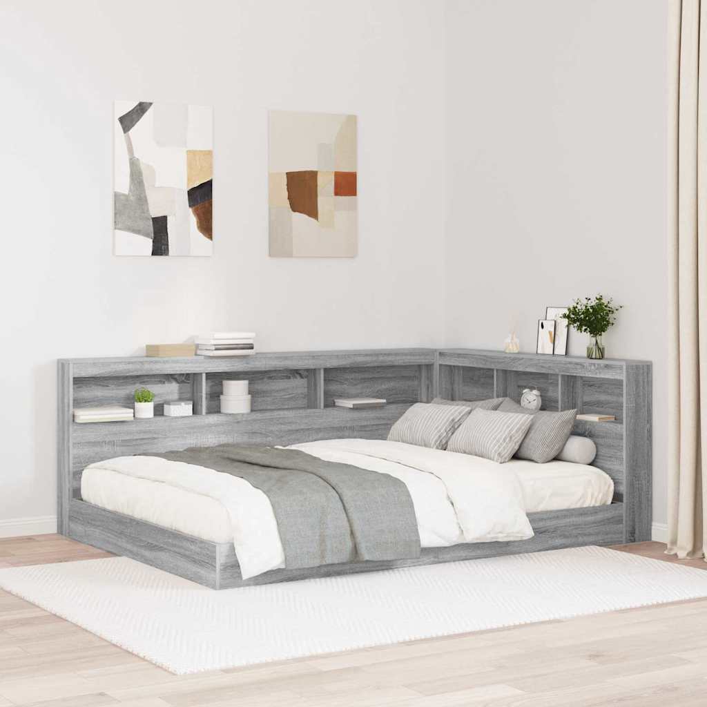 Κρεβάτι Βιβλιοθήκης Γκρι sonoma 160 x 200 cm Επεξεργασμένο ξύλο - Pakobazaar