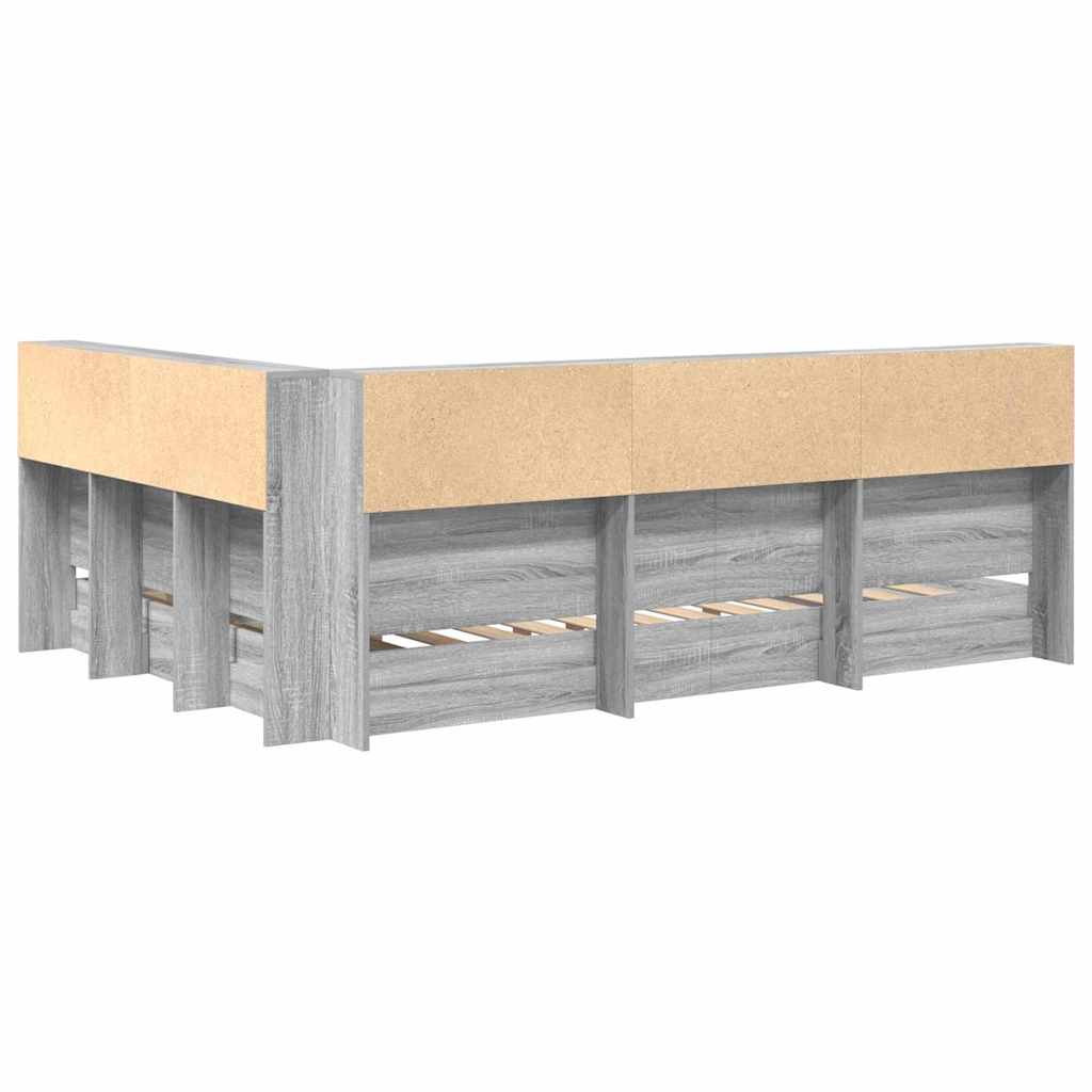 Κρεβάτι Βιβλιοθήκης Γκρι sonoma 160 x 200 cm Επεξεργασμένο ξύλο - Pakobazaar