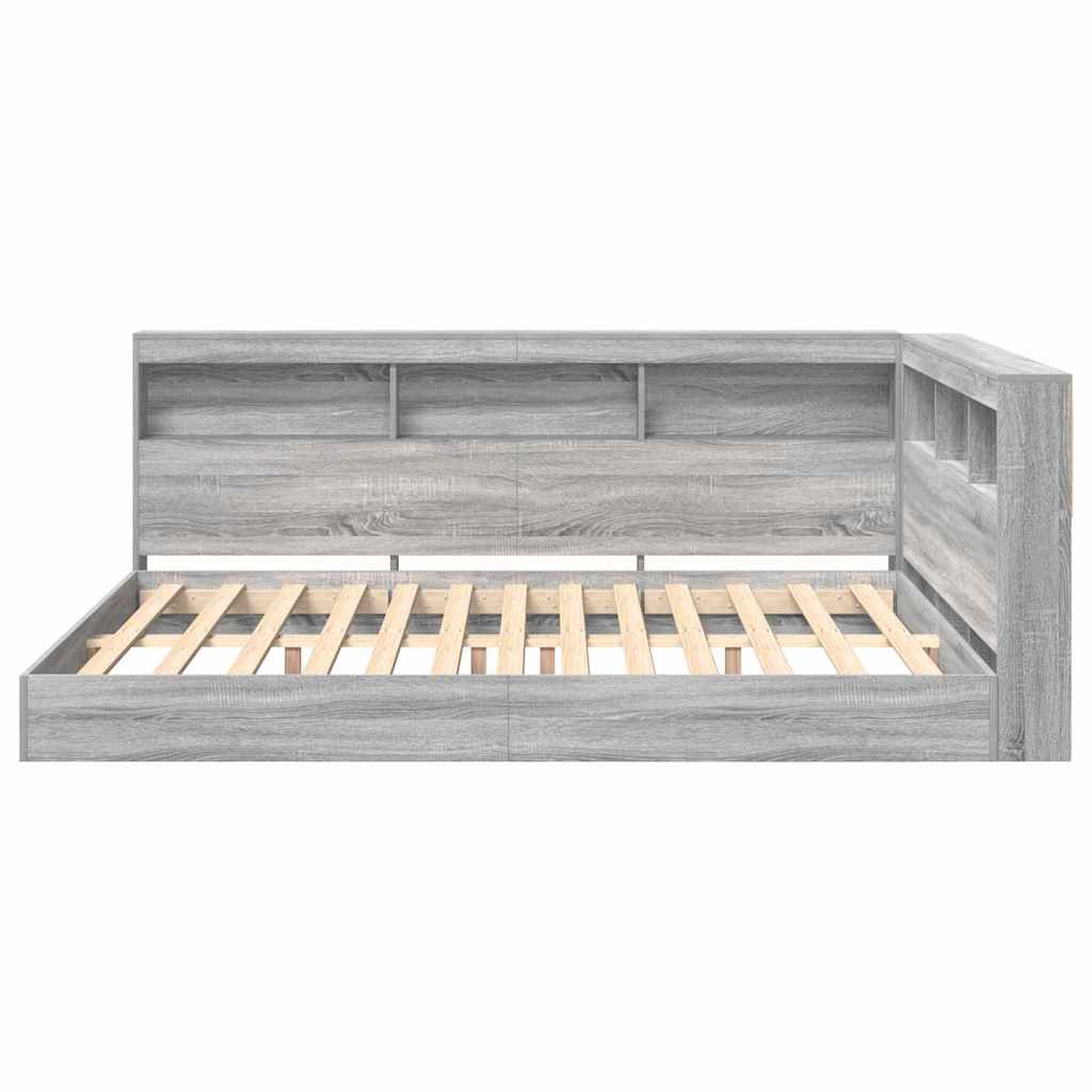 Κρεβάτι Βιβλιοθήκης Γκρι sonoma 160 x 200 cm Επεξεργασμένο ξύλο - Pakobazaar