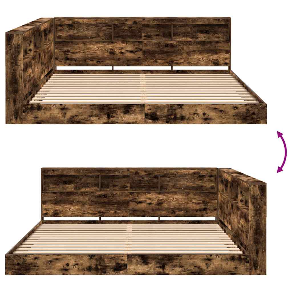 Κρεβάτι Βιβλιοθήκης με κεφαλάρι Καπνιστή δρυς 180 x 200 cm - Pakobazaar