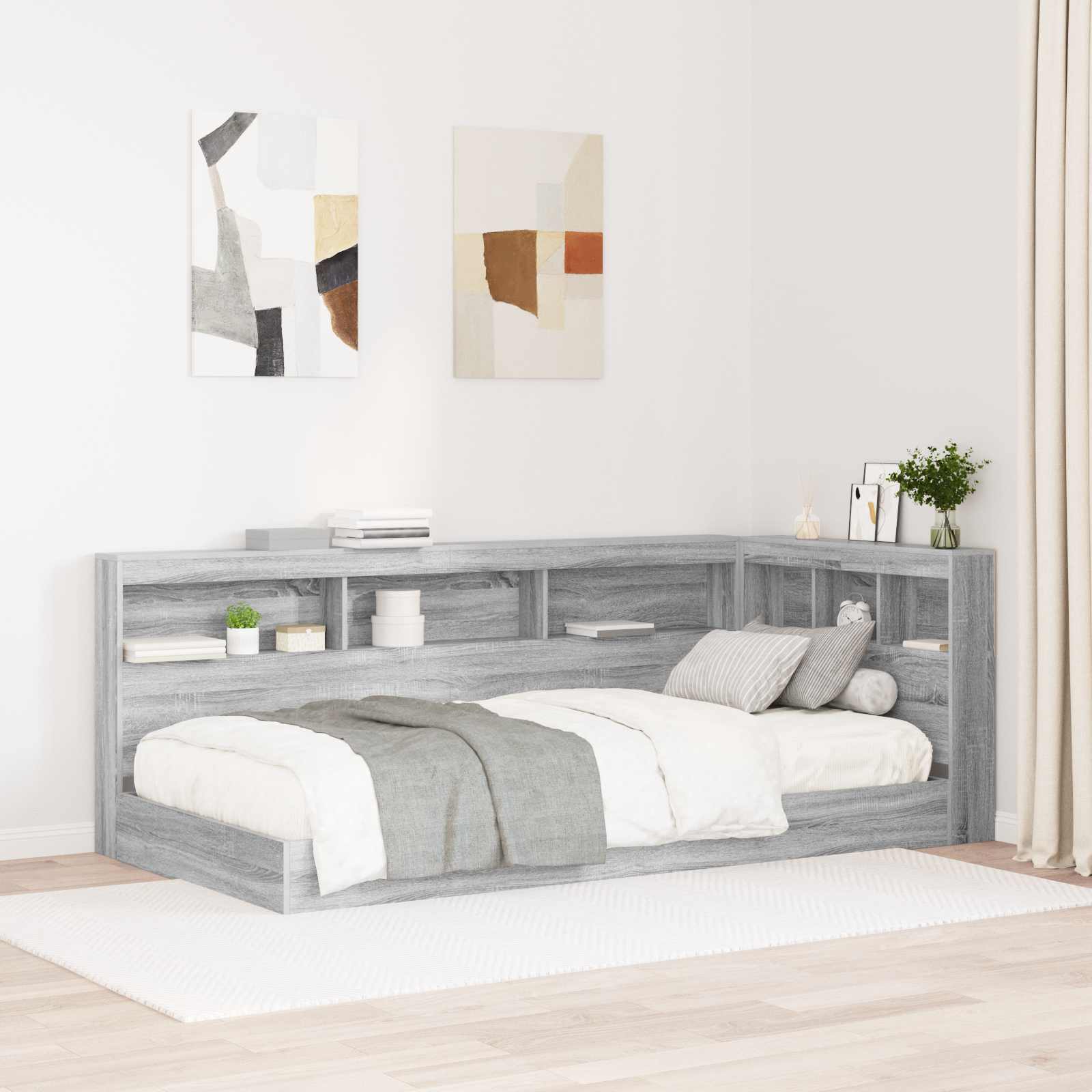 Κρεβάτι Βιβλιοθήκης Γκρι sonoma 90 x 190 cm Επεξεργασμένο Ξύλο - Pakobazaar