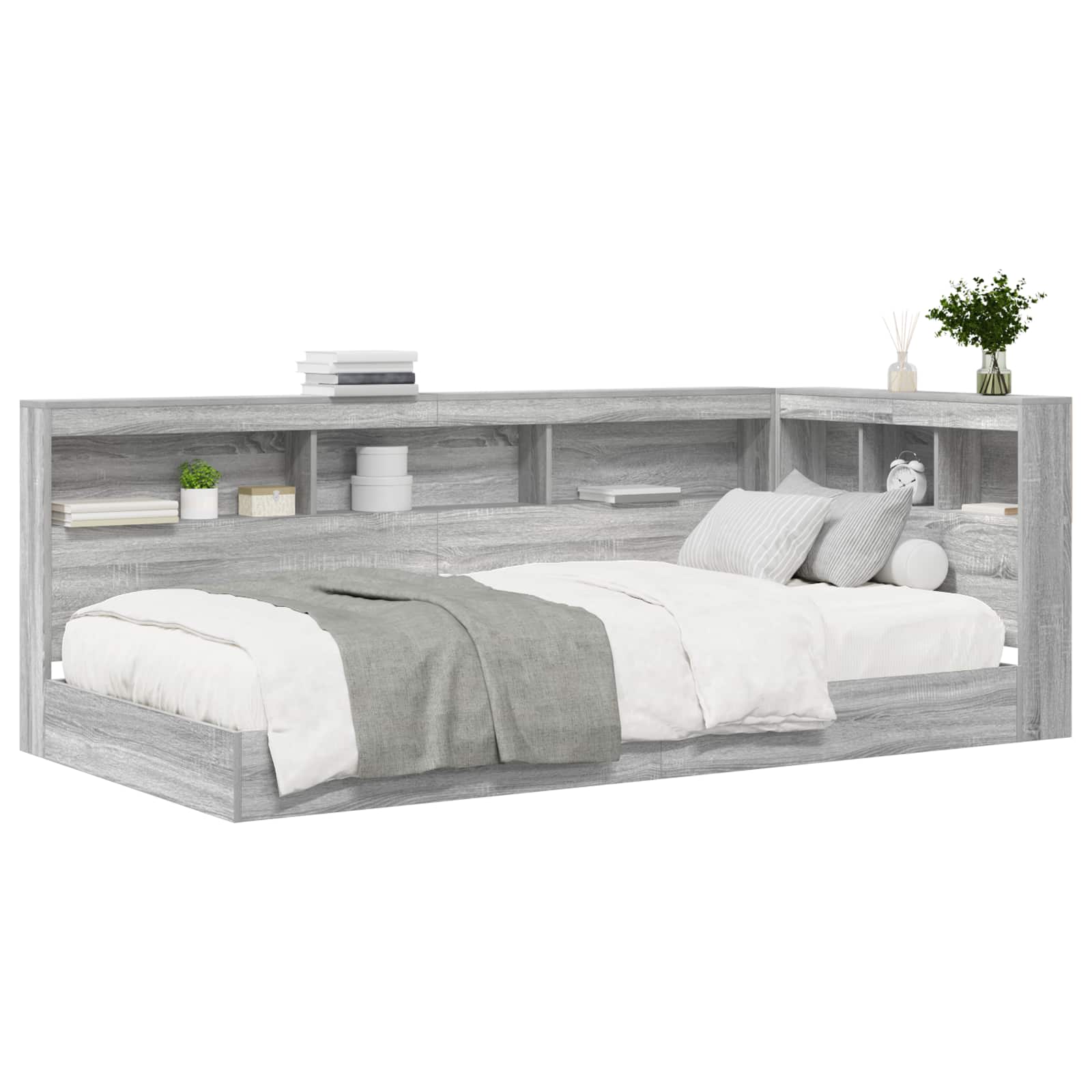 Κρεβάτι Βιβλιοθήκης Γκρι sonoma 90 x 190 cm Επεξεργασμένο Ξύλο - Pakobazaar