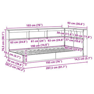 Κρεβάτι Βιβλιοθήκης Γκρι sonoma 90 x 190 cm Επεξεργασμένο Ξύλο - Pakobazaar