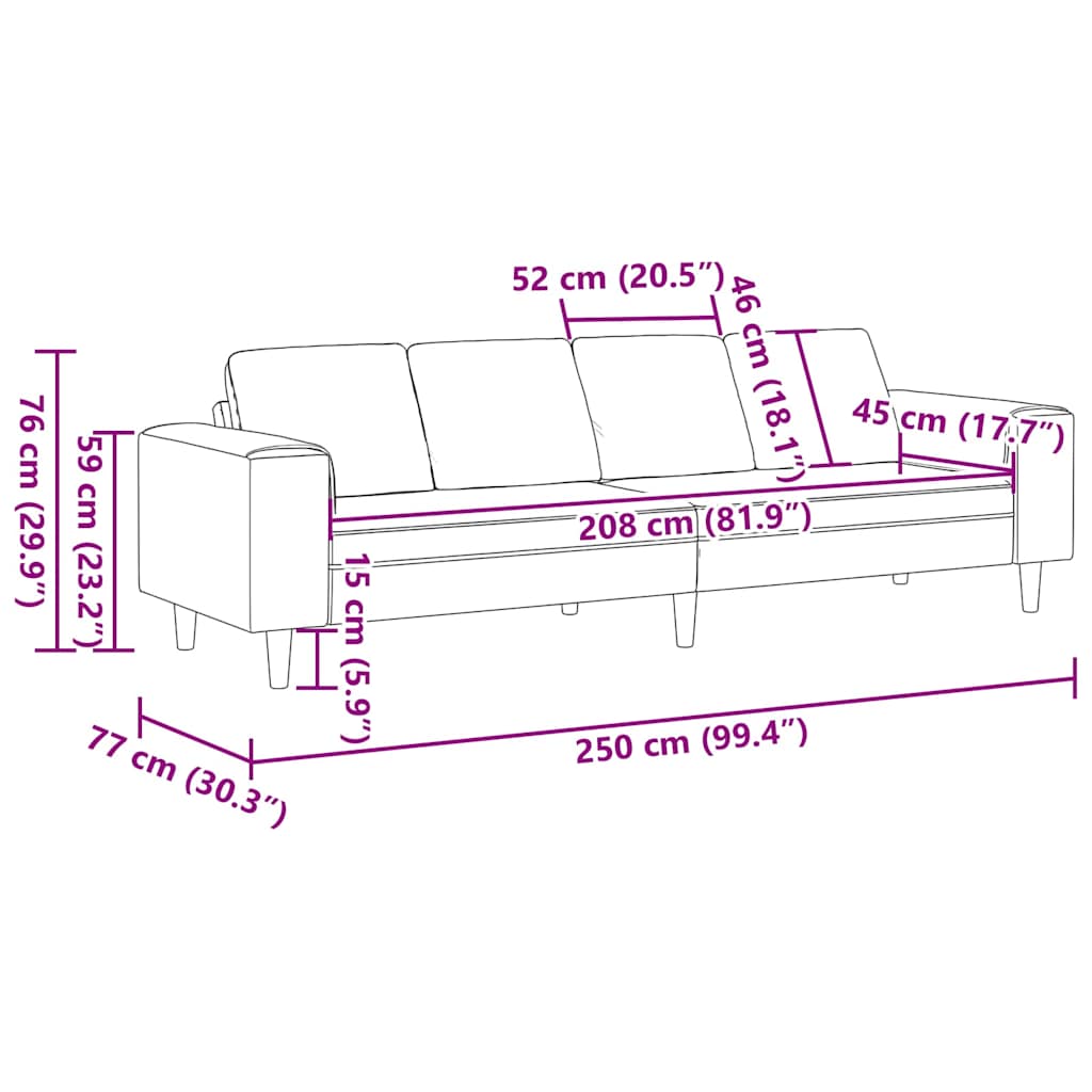 Καναπές Κόκκινο Πορτοκαλί 250 x 77 x 76 εκ. - Pakobazaar