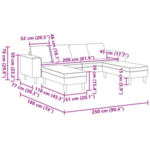 Καναπές σαλονιού 3 pcs Ροζ 250 x 188 x 76 εκ. - Pakobazaar