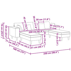 Καναπές σαλονιού 3 pcs Τιρκουάζ 250 x 188 x 76 εκ. - Pakobazaar