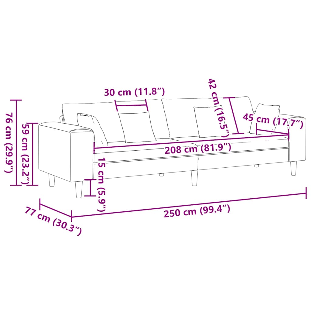 Καναπές Ροζ 250 x 77 x 76 εκ. Βελούδο