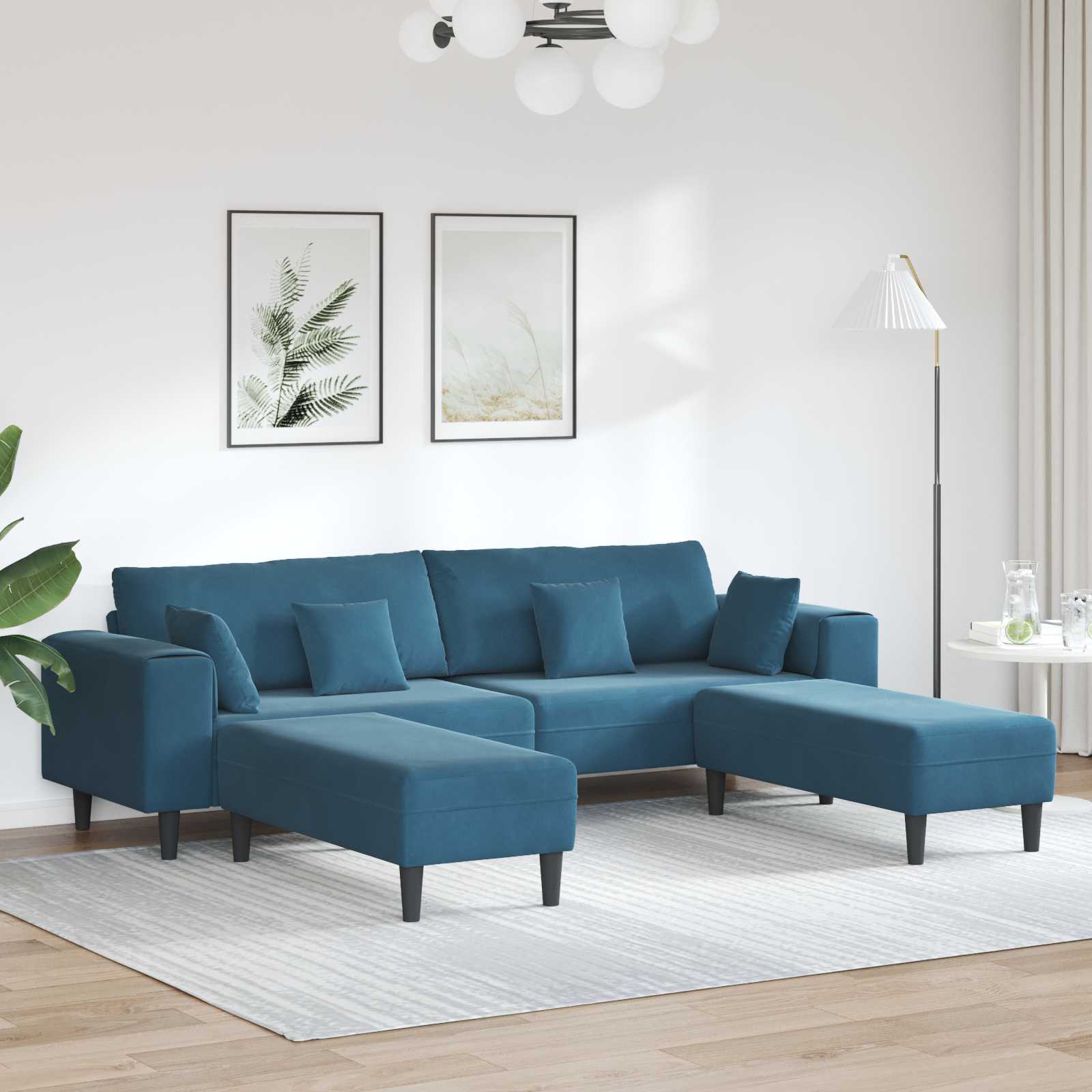 Καναπές 3 pcs Μπλε 250 x 188 x 76 εκ. Βελούδο