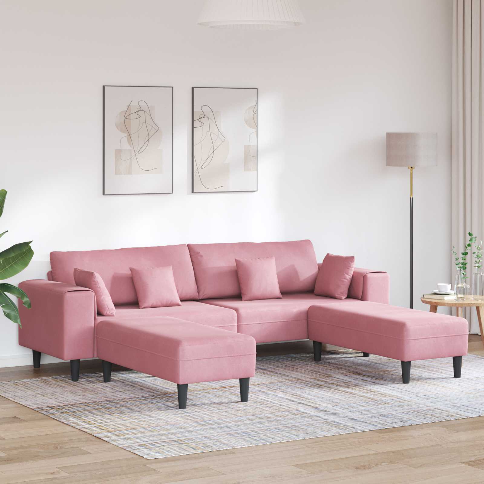 Καναπές 3 pcs Ροζ 250 x 188 x 76 εκ. Βελούδο - Pakobazaar
