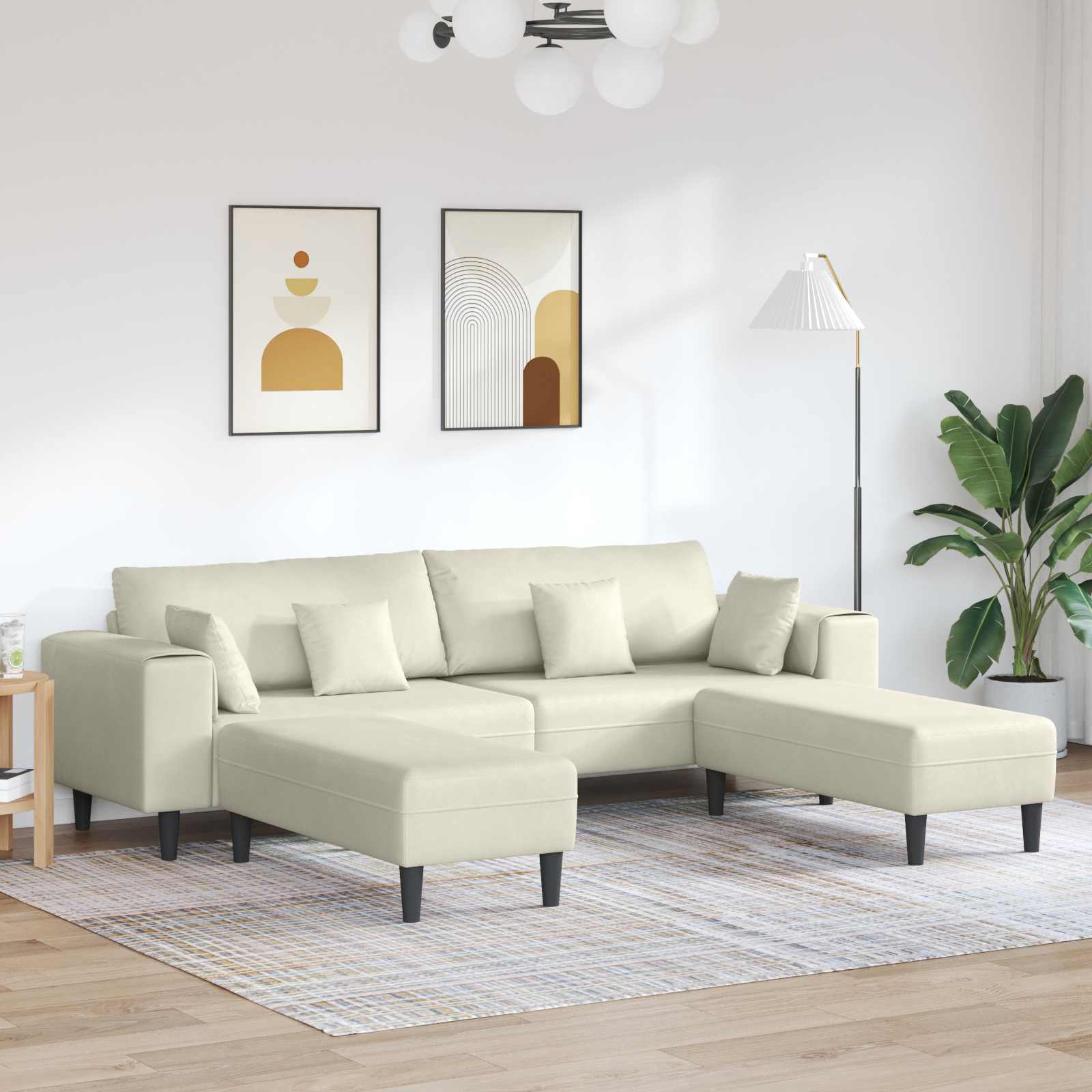 Καναπές 3 pcs Κρεμ 250 x 188 x 76 εκ. Βελούδο - Pakobazaar