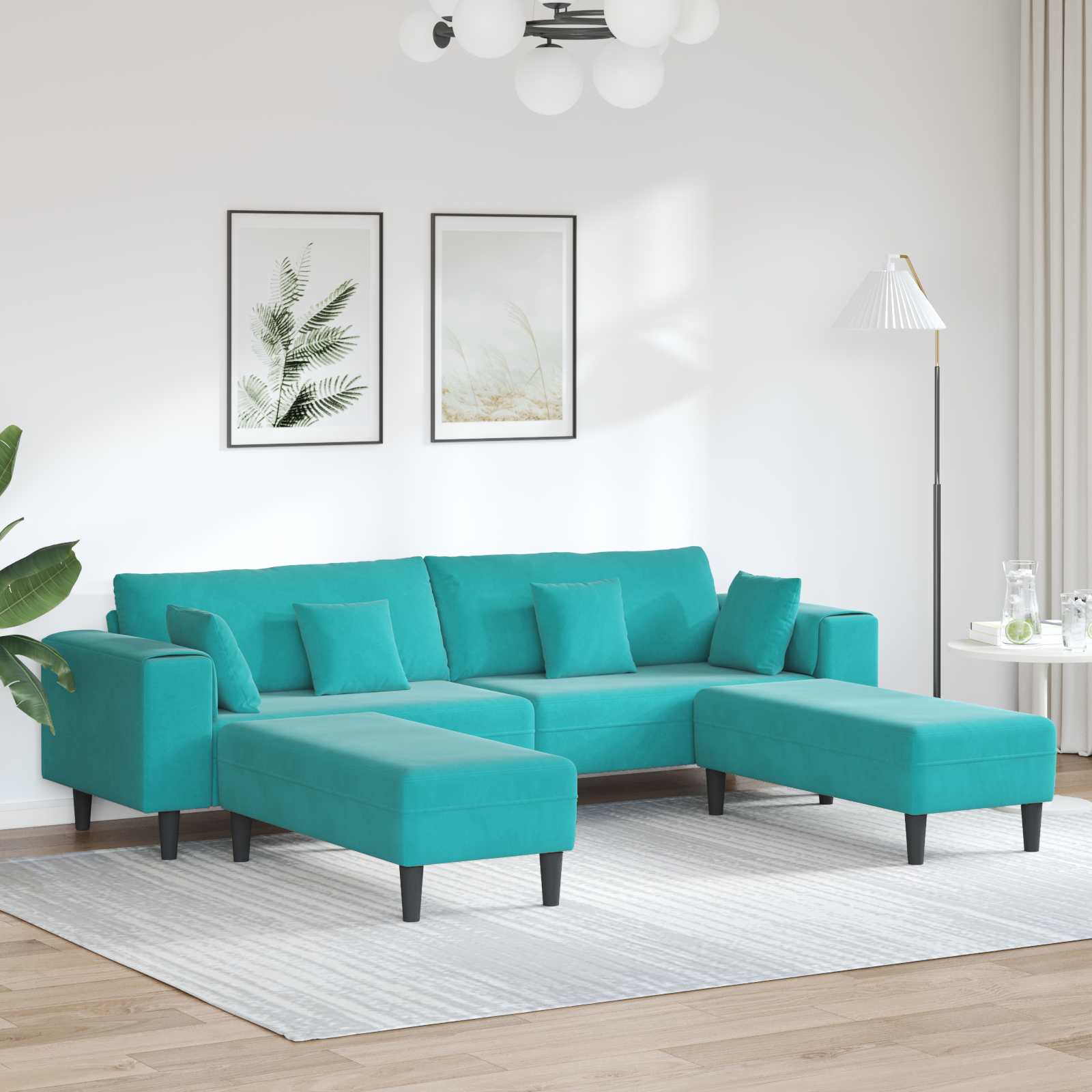 Καναπές 3 pcs Τιρκουάζ 250 x 188 x 76 εκ. Βελούδο - Pakobazaar