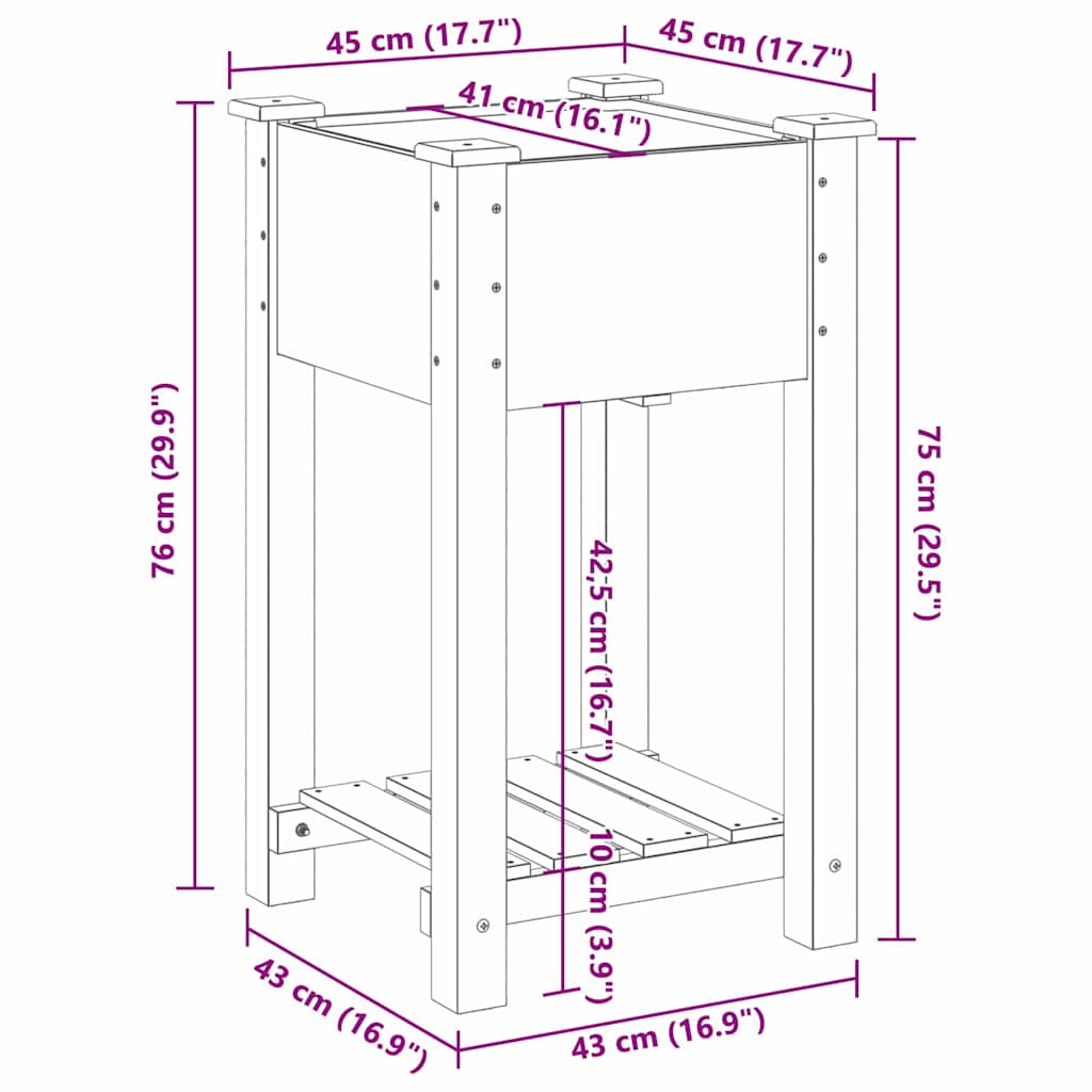 Γλάστρα Κήπου με ράφι Μπεζ 45 x 45 x 76,5 εκ Στερεό Ξύλο Πεύκου