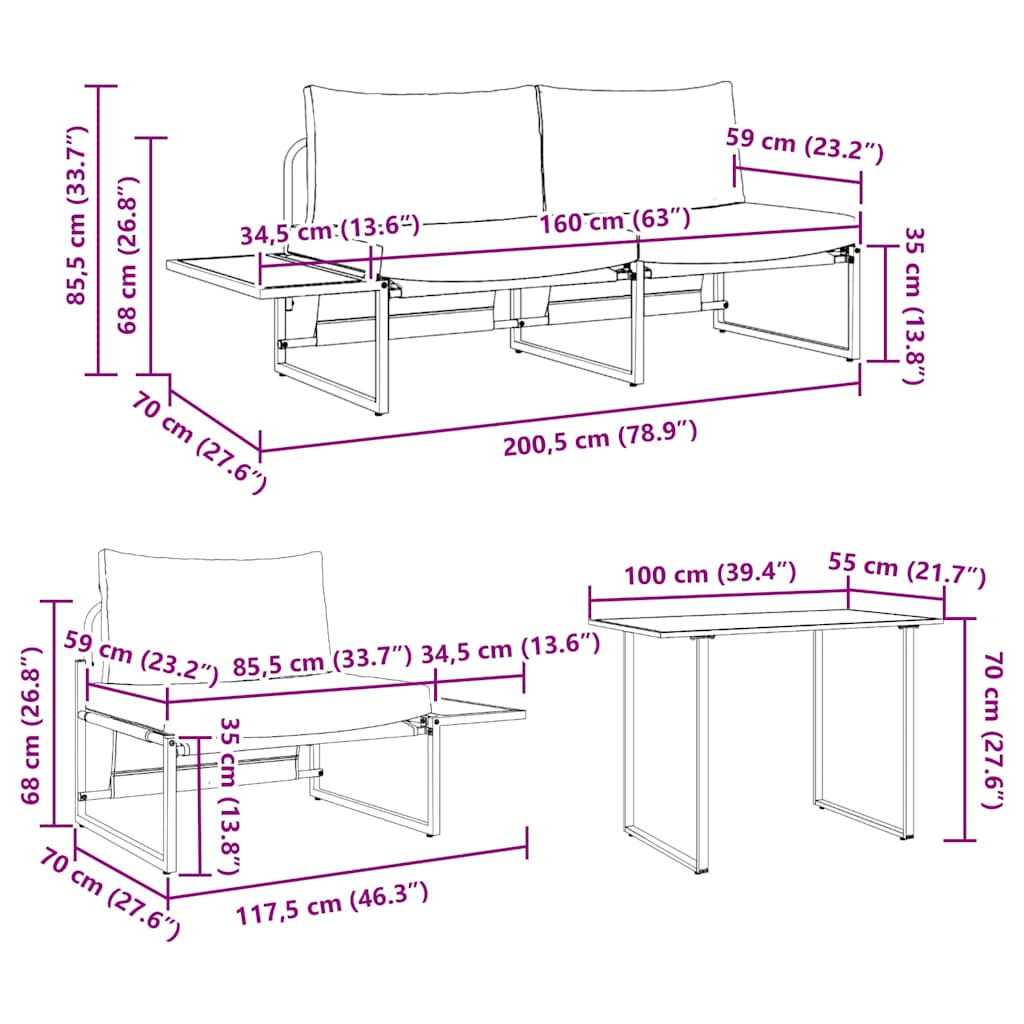 Σέτ φαγητού για κήπο 3 pcs Ανοιχτό γκρι Ατσάλι