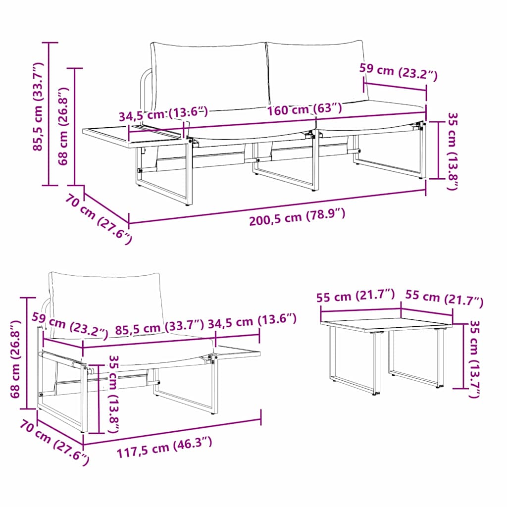 Σέτ φαγητού για κήπο 3 pcs Taupe Ατσάλι