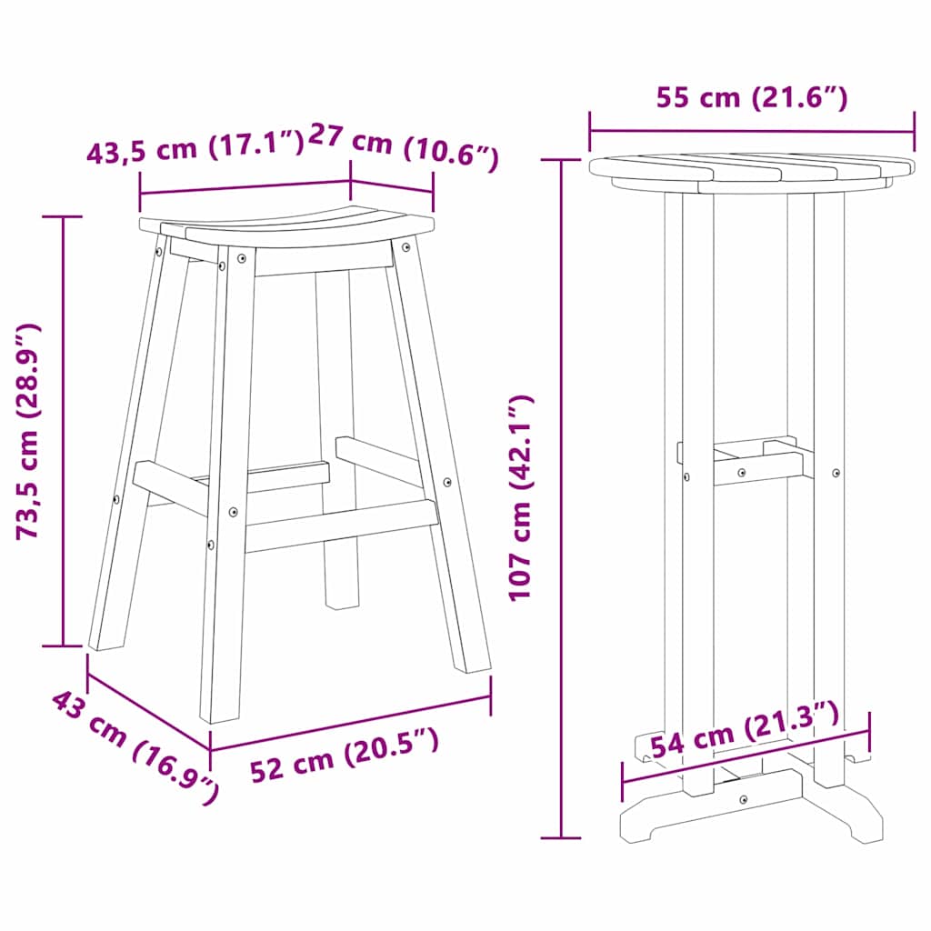 Σετ Μπαρ Κήπου 3 pcs Μαύρο HDPE