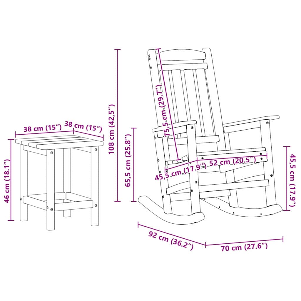 Κουνιστή καρέκλα 3 pcs Μαύρο Πολυαιθυλένιο