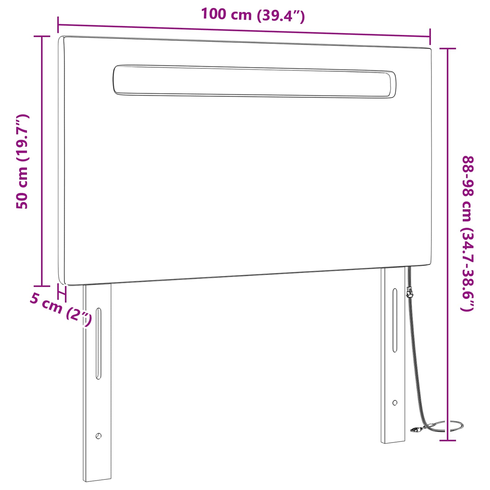 LED κεφαλάρι Γκρι 100 cm Τεχνητό Δέρμα