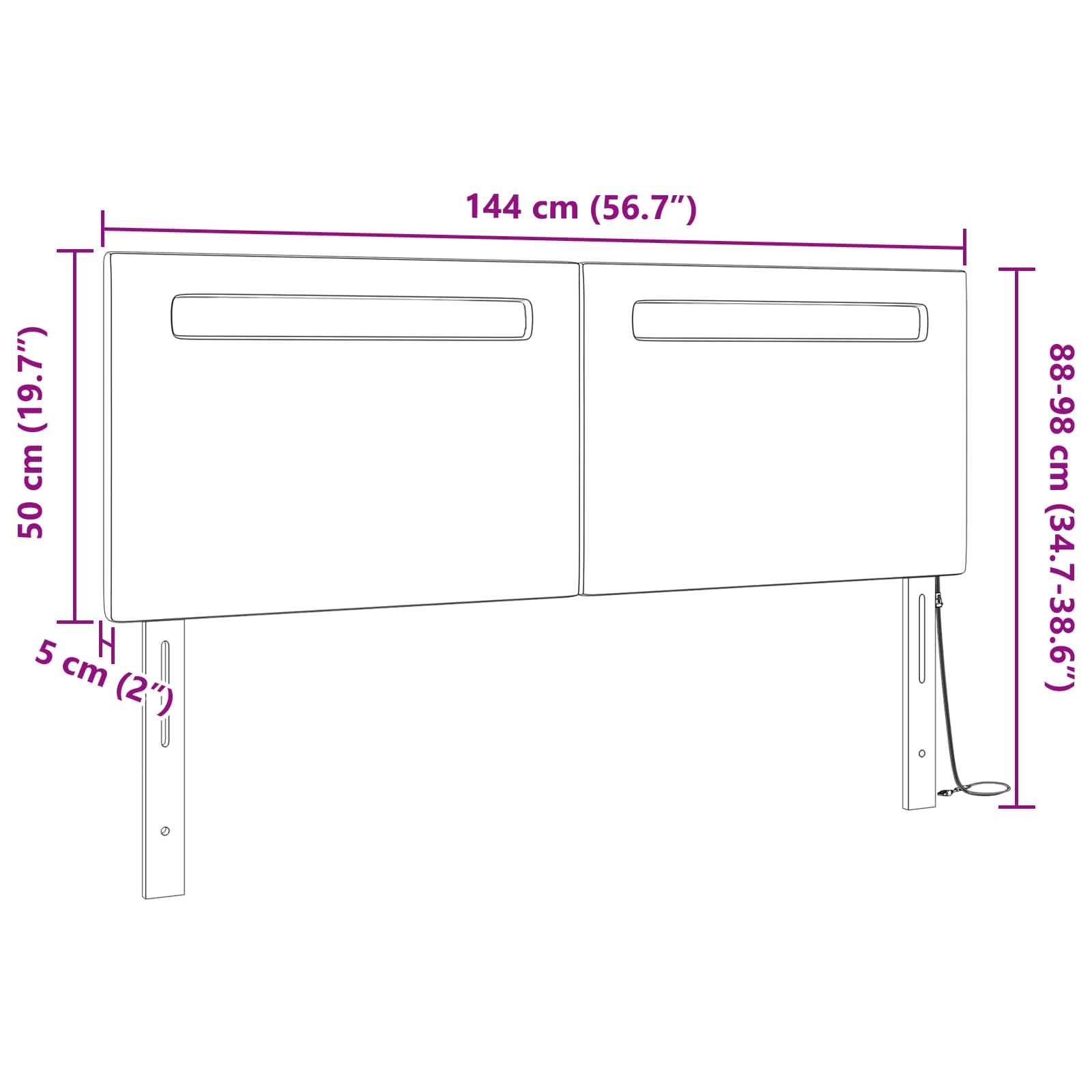 LED κεφαλάρι Γκρι 144 cm Τεχνητό Δέρμα