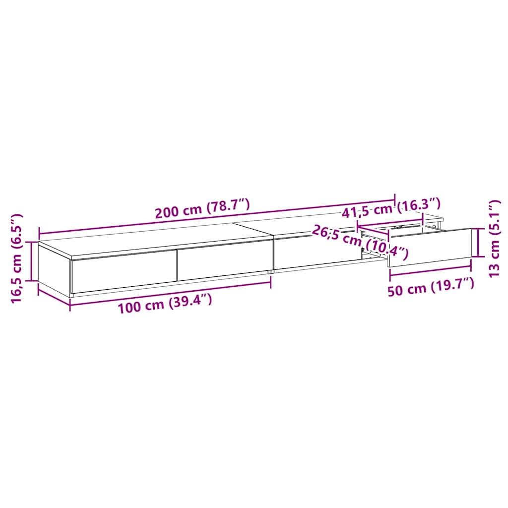 Συρτάρια κρεβατιού Παλιό ξύλο 200 x 36,5 x 16,5 εκ