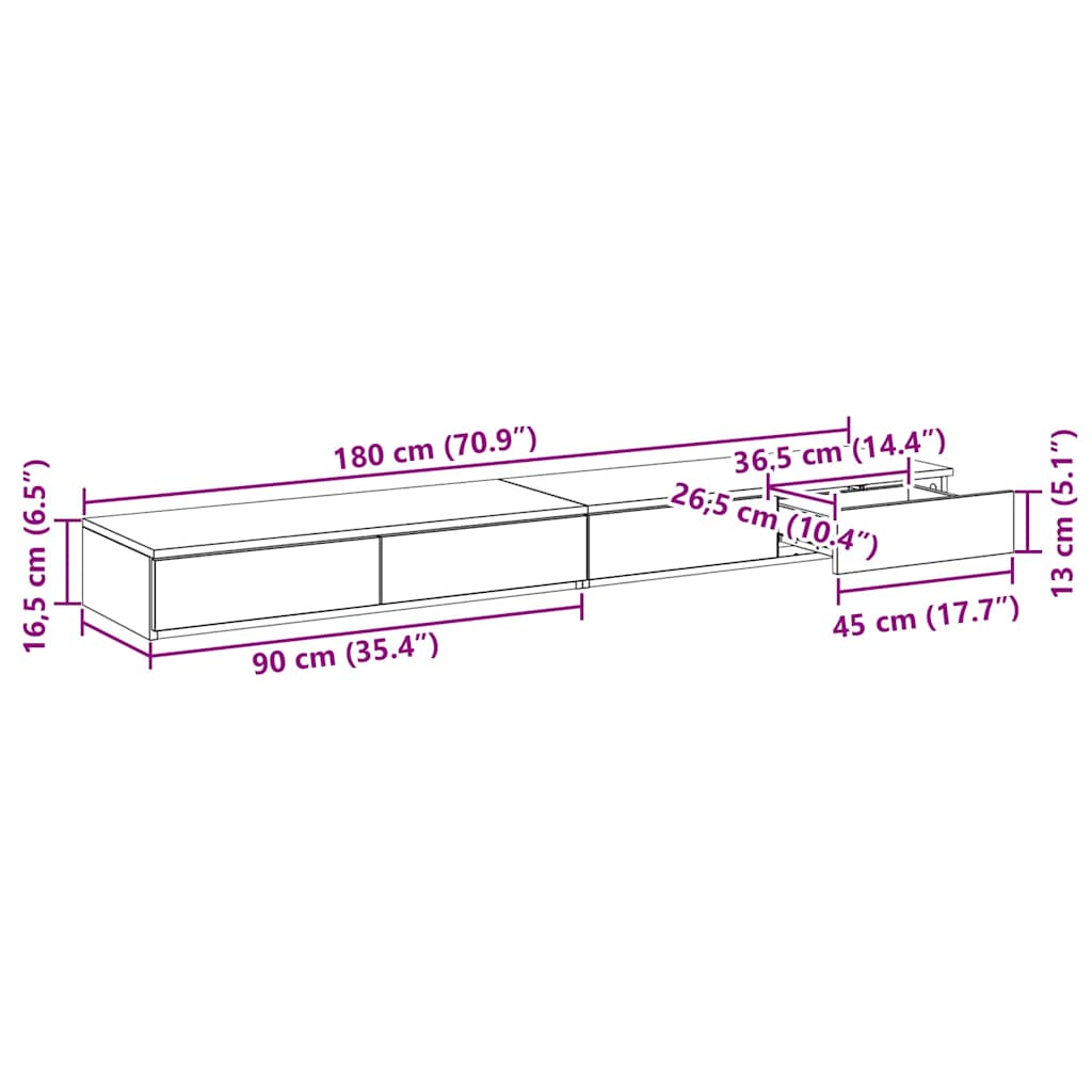 Συρτάρια κρεβατιού Γκρίζο Σονομα 180 x 36,5 x 16,5 εκ