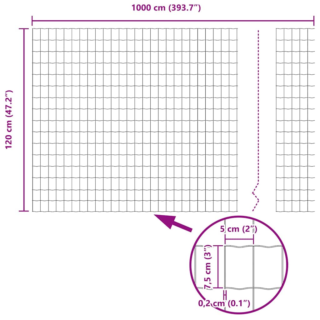 Φράχτης Εuro Γκρι 1,2 x 10 m Σίδηρος με επικάλυψη PVC - Pakobazaar