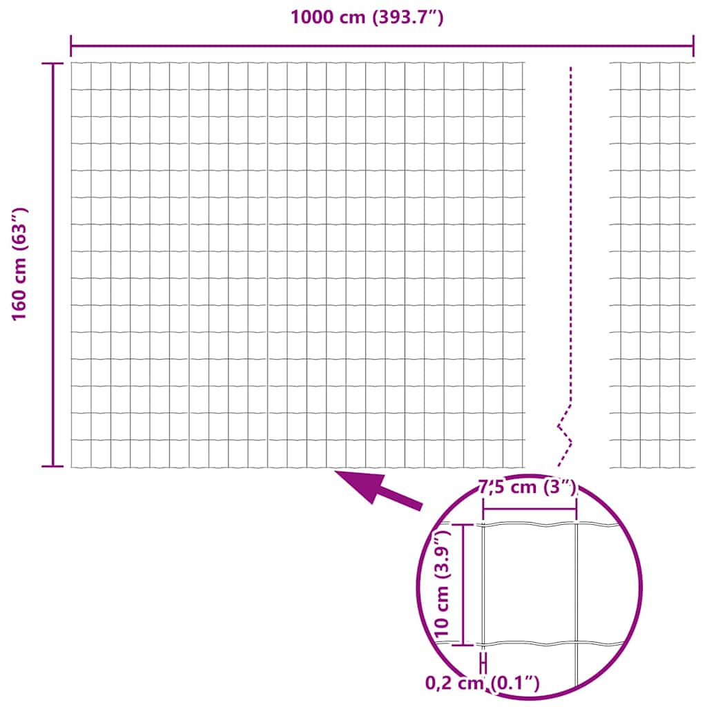 Φράχτης Εuro Γκρι 1,6 x 10 m Σίδηρος με επικάλυψη PVC - Pakobazaar