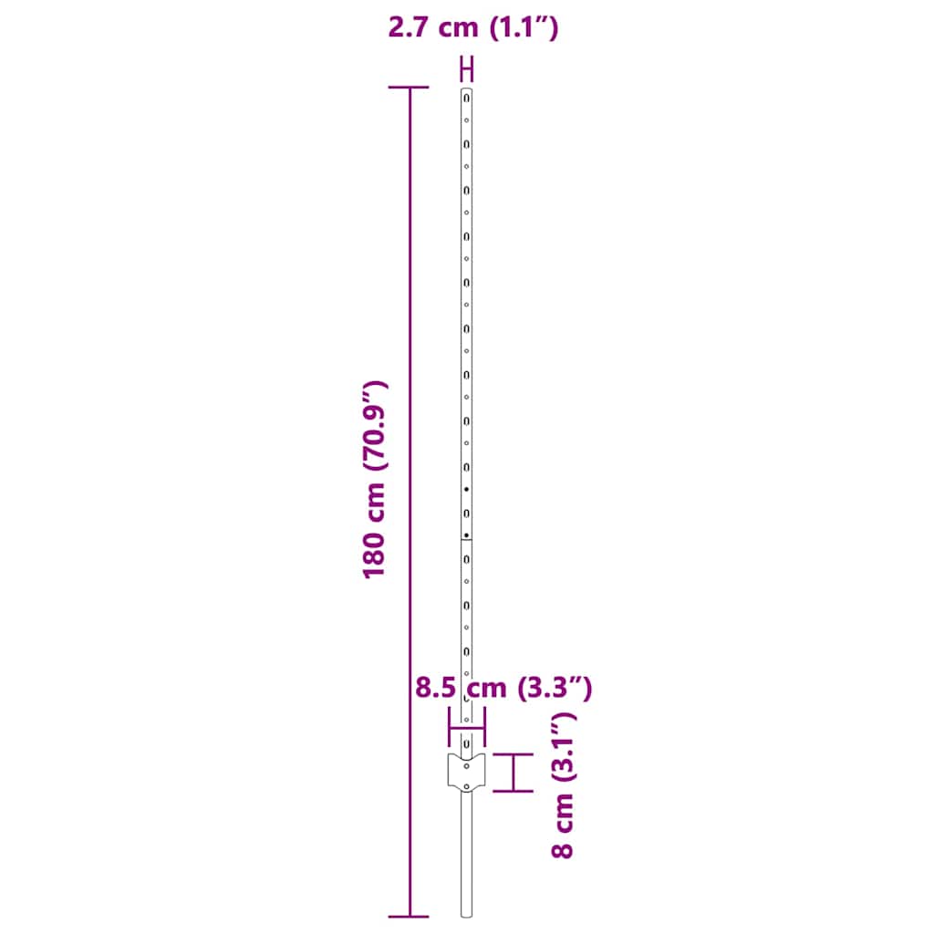 Στύλος Περιφράξεων 44 pcs Πράσινο 180 cm Ατσάλι